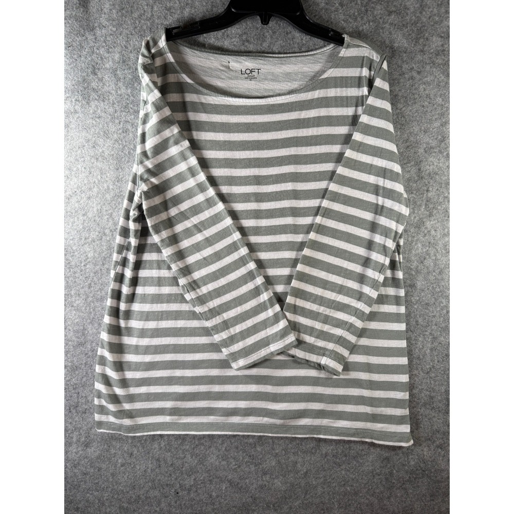 Loft Outlet Womens XL Grey White Striped Boat Neck Long Sleeve Slub Knit‎ Top